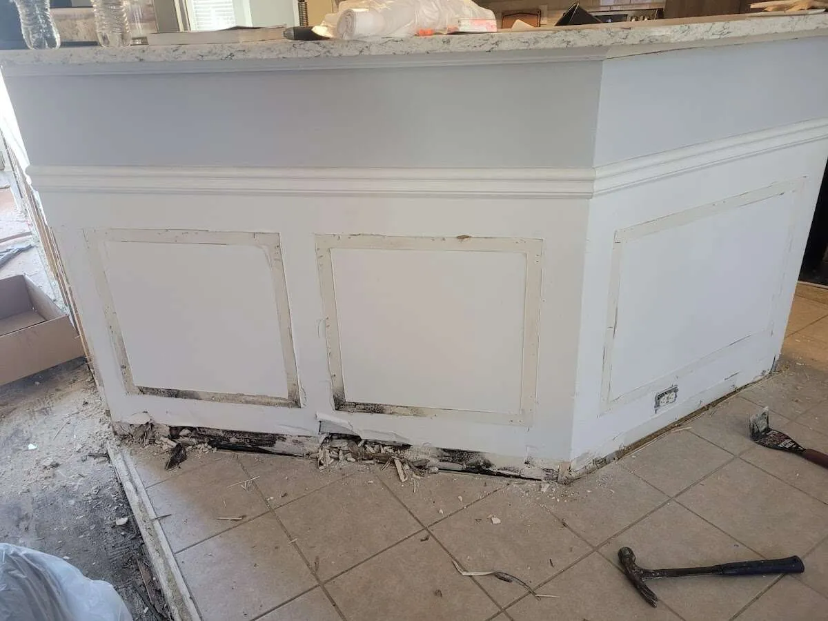Water damage and mold on kitchen during Storm Damage Restoration in Hull